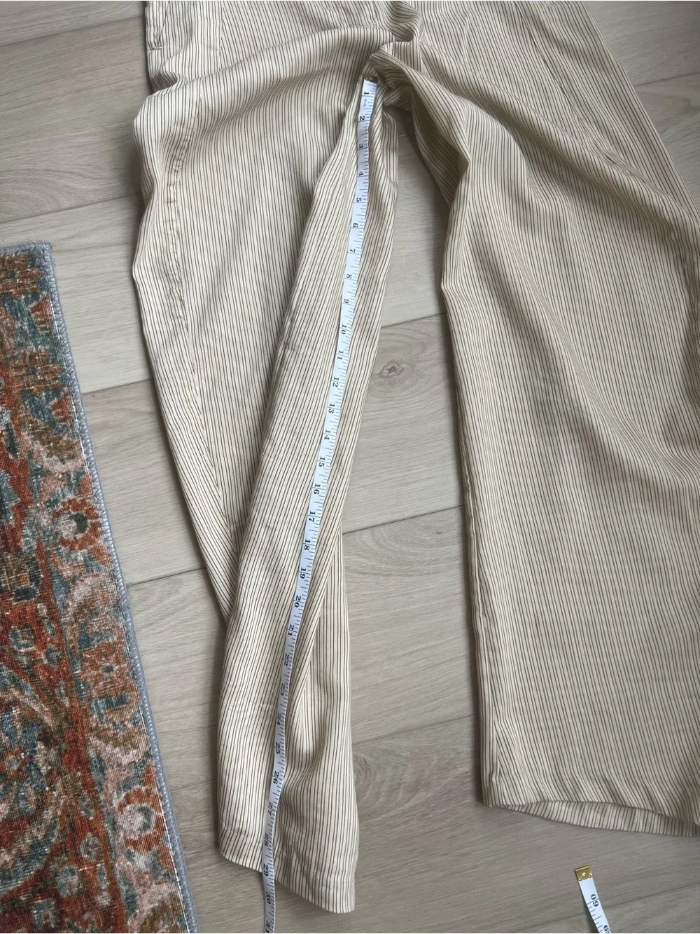 H&M EDITION Linen Blend Barrel Leg Pants Beige Black Striped Baggy
